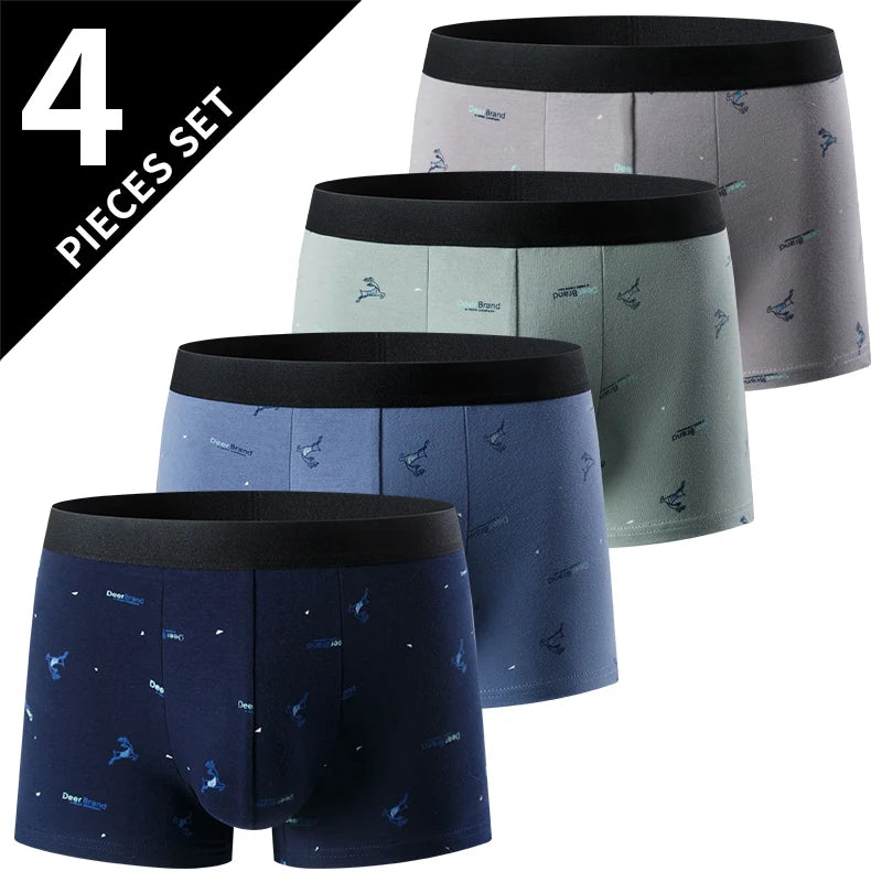 4/10 Piece Men's To Teenagers' Parent-child Underwear Simple And Fashionable Printed Boyshort Joker Casual Elastic Waist Shorts