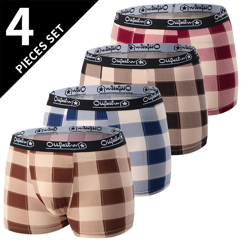 4/10 Piece Men's To Teenagers' Parent-child Underwear Simple And Fashionable Printed Boyshort Joker Casual Elastic Waist Shorts
