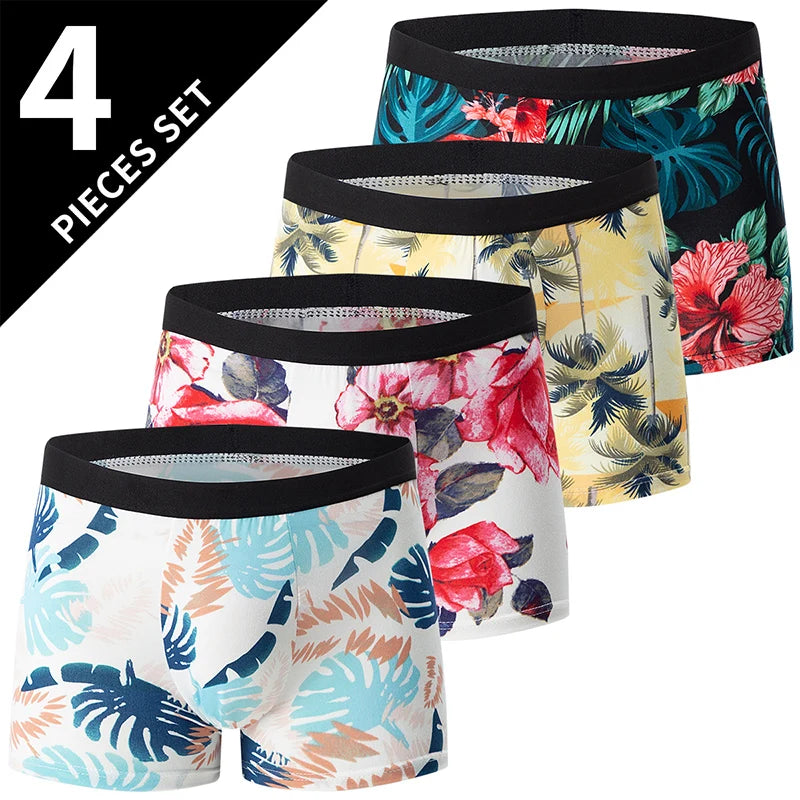 4/10 Piece Men's To Teenagers' Parent-child Underwear Simple And Fashionable Printed Boyshort Joker Casual Elastic Waist Shorts