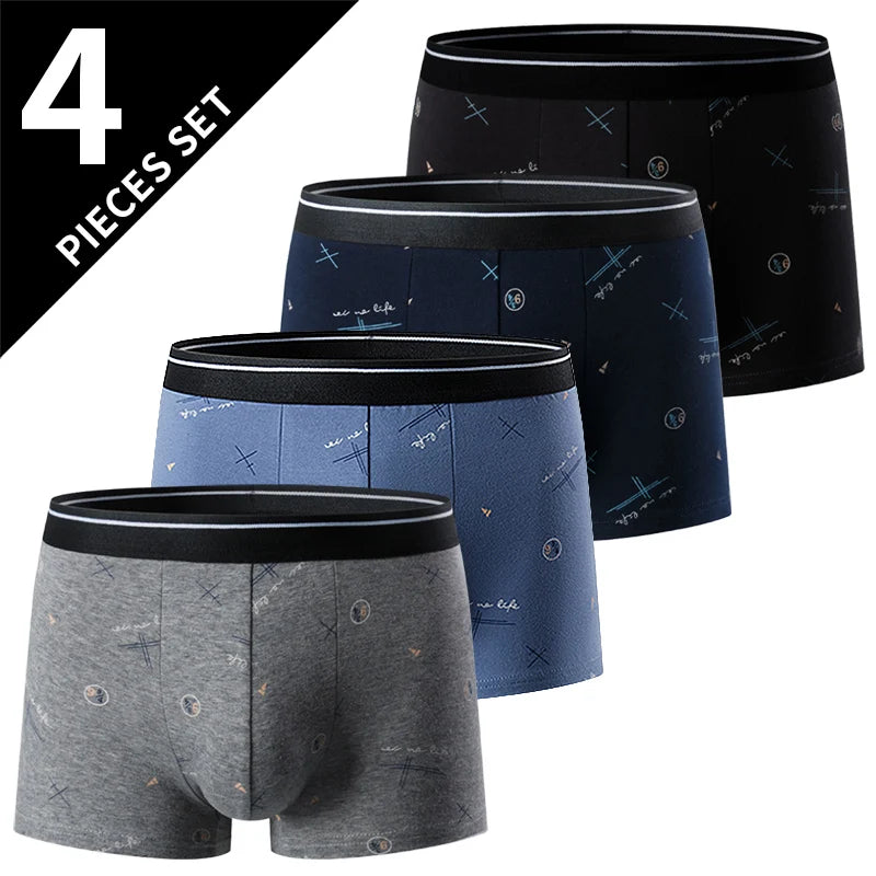 4/10 Piece Men's To Teenagers' Parent-child Underwear Simple And Fashionable Printed Boyshort Joker Casual Elastic Waist Shorts