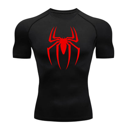 Men's Spider Print Compression Shirt, Quick Dry T-Shirt, Gym Running Jersey, Breathable Short Sleeve, Spring, Summer, M-3XL