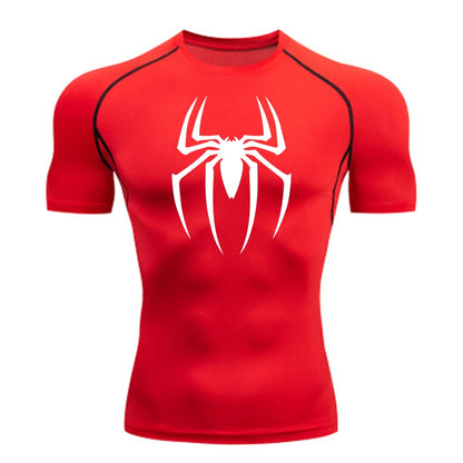 Men's Spider Print Compression Shirt, Quick Dry T-Shirt, Gym Running Jersey, Breathable Short Sleeve, Spring, Summer, M-3XL