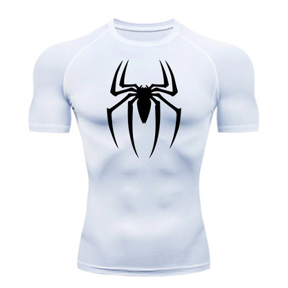 Men's Spider Print Compression Shirt, Quick Dry T-Shirt, Gym Running Jersey, Breathable Short Sleeve, Spring, Summer, M-3XL